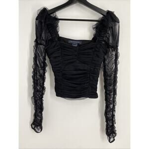 Y2K Corset Top Fitted Sleeve Size 0 Black Whimsigoth Sheer Celestial Fairy 985